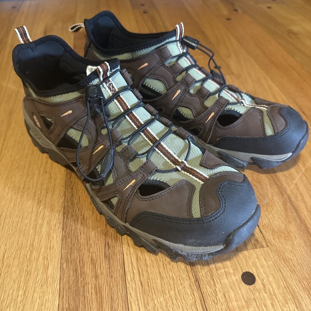Cabela’s Leather Athletic Hiking Shoes Men’s 13 Brown Green Outdoor Trail